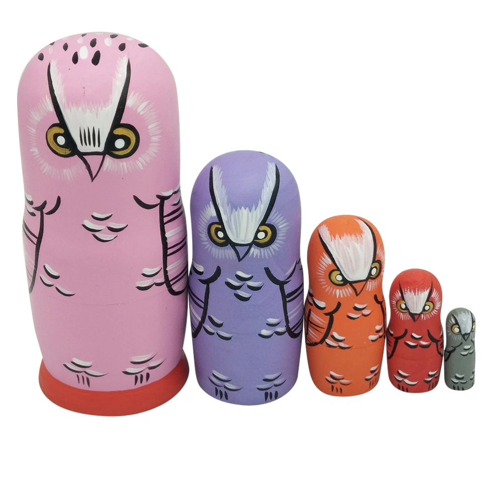 5pcs Owl Nesting Dolls Five-layer Adorable Russian Stacking Dolls Collection Toy Wooden Crafts