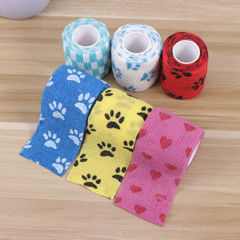 12 Rolls Pet Bandage Self-Adhesive Printing Nonwovens Tape Elastic Bandage for Pets Dog Animal (Random Color and Pattern)