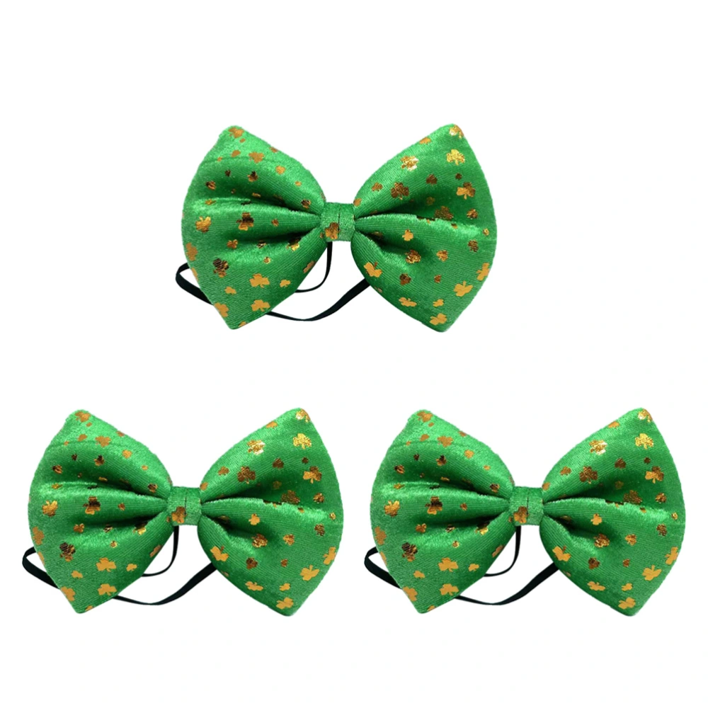 3pcs Clover Bow Tie Festival Gold Stamping Shamrock Bowties Fashion Party Tie Photo Props for St. Patricks Day 