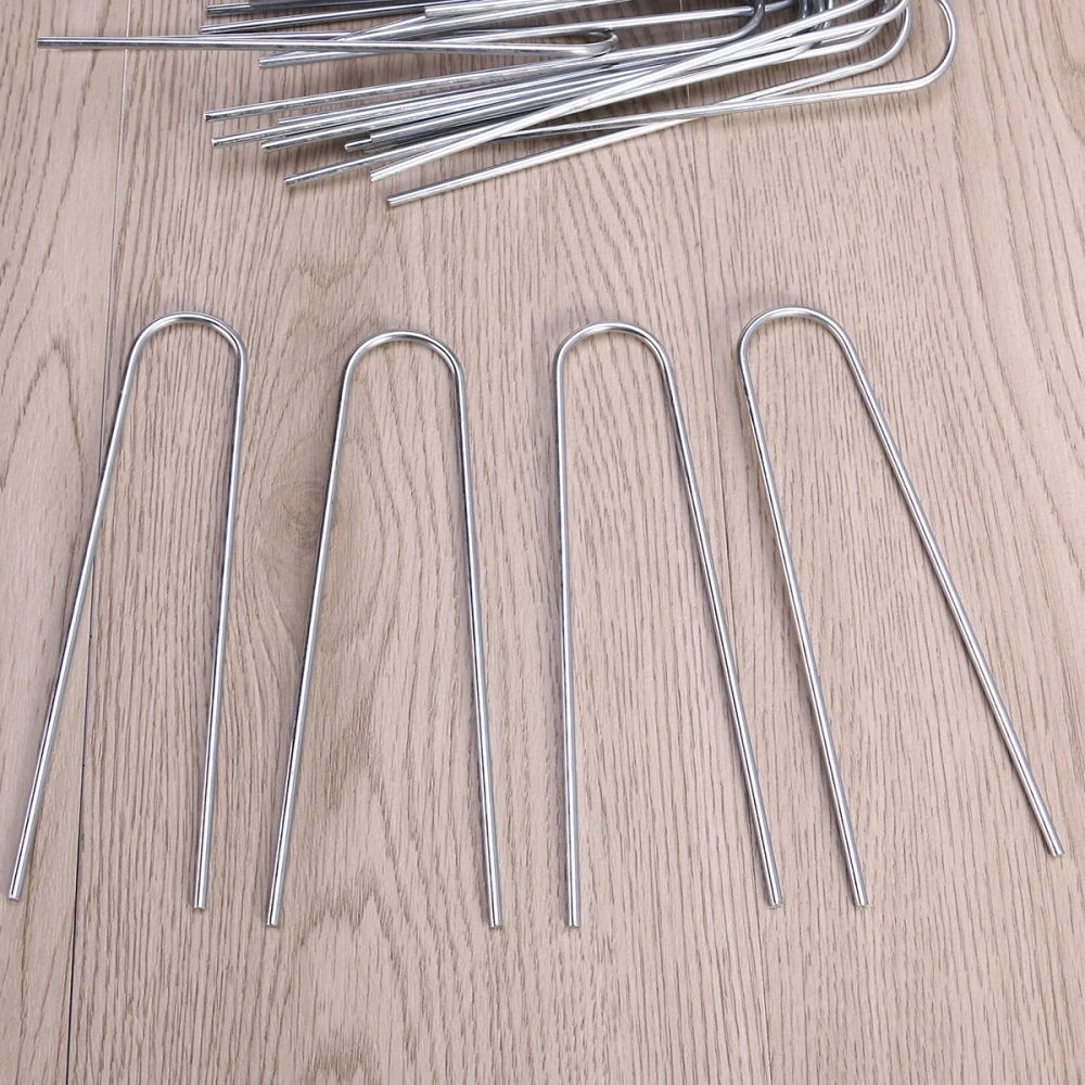 50pcs 6 inch 11 Gauge Anti-Rust Contractor Grade Heavy Duty Galvanized Professional Metal Sod / Landscape / Garden / Lawn / Edging / Staple and Fabric / Stakes / Pegs