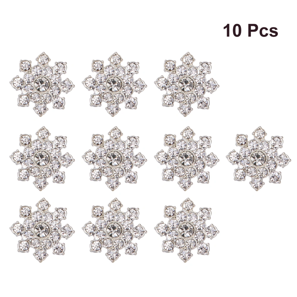 10pcs Rhinestone Flower Decors DIY Alloy Ornaments Clothes Brooch Decor Handmade Earrings Pendants Silver