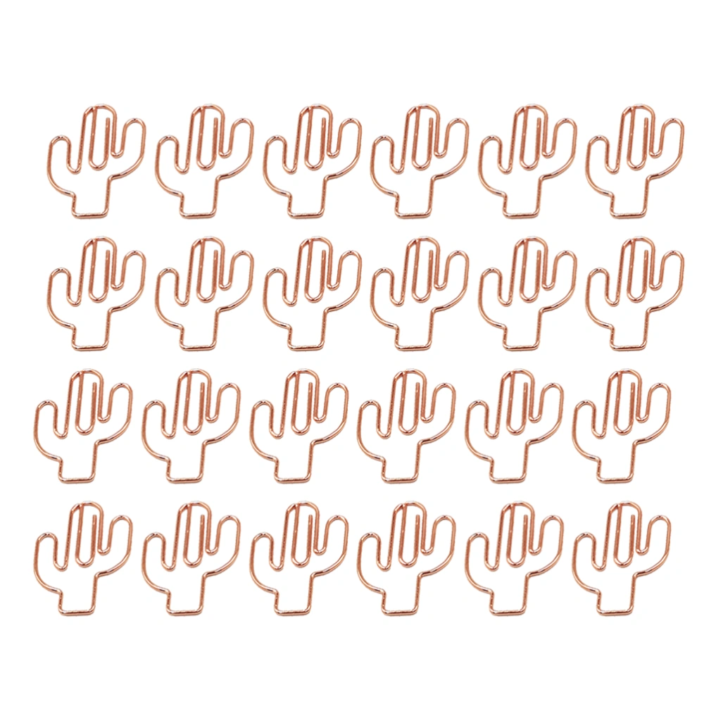 24pcs Cactus Shape Paper Clips Cartoon File Clamps Office Stationery School Supplies Rose Gold