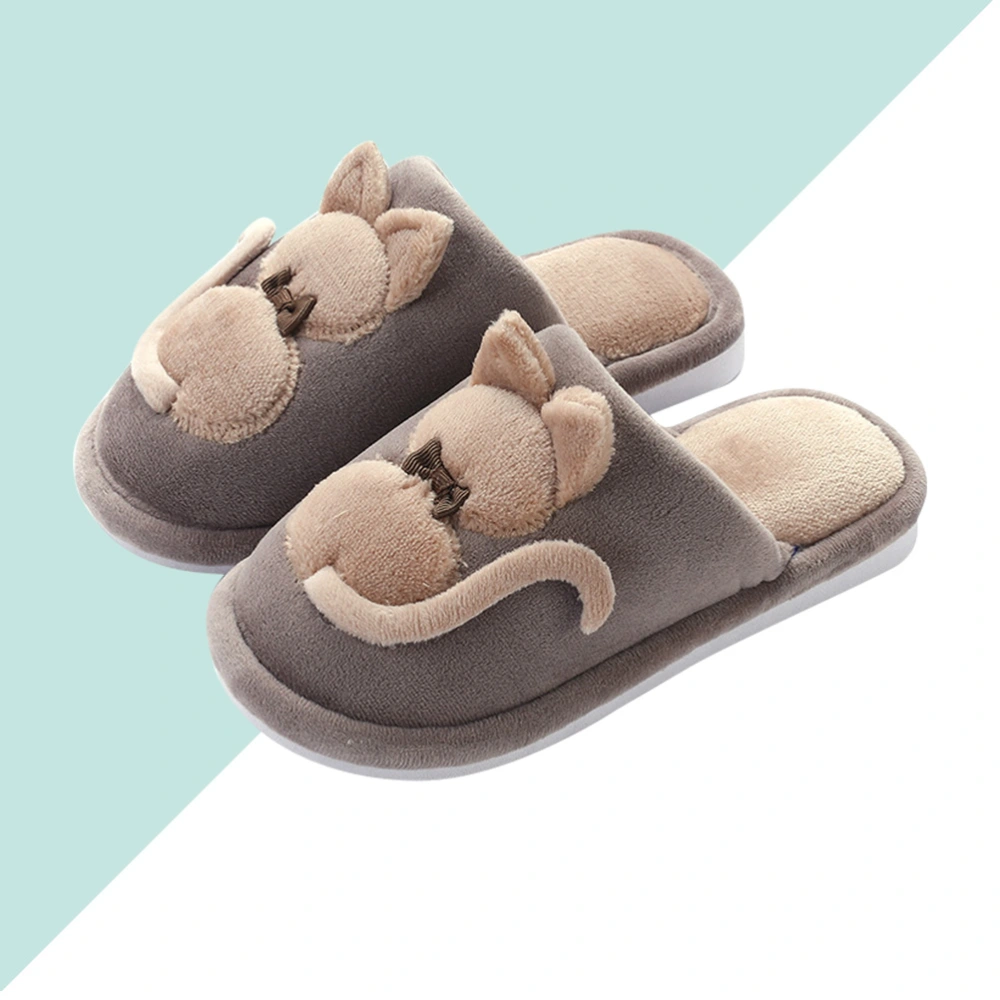 1 Pair Cat Shape Plush Slippers Cartoon Cat Slippers Warm Cat Shape Slippers Warm Cotton Kids Slippers Semi-enclosed Children Slippers for Girls Boys 21CM Inner Length Size 21 Brown