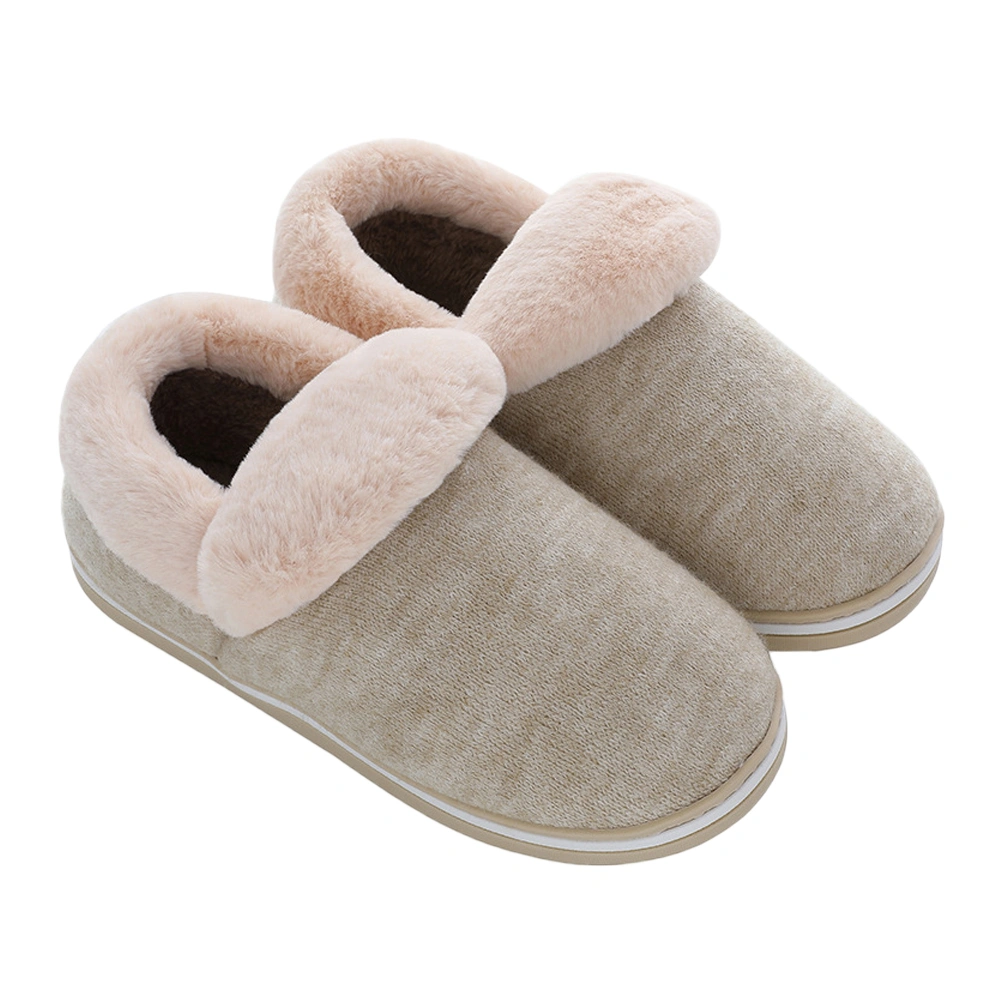 Winter Warm Slippers Cover Heel Slippers Thicken Plush Slippers Skid Resistance Slippers (Khaki Size 37-48 for Women)