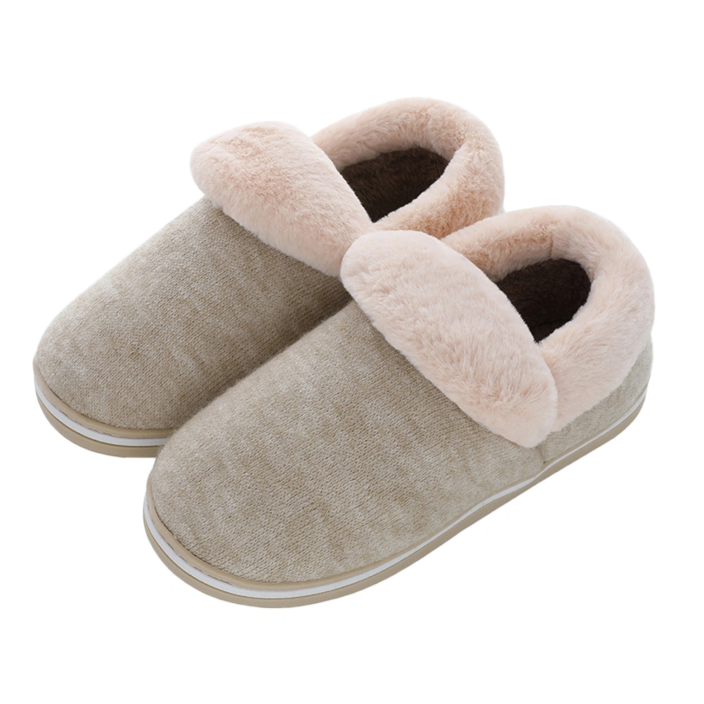 Winter Warm Slippers Cover Heel Slippers Thicken Plush Slippers Skid Resistance Slippers (Khaki Size 37-48 for Women)