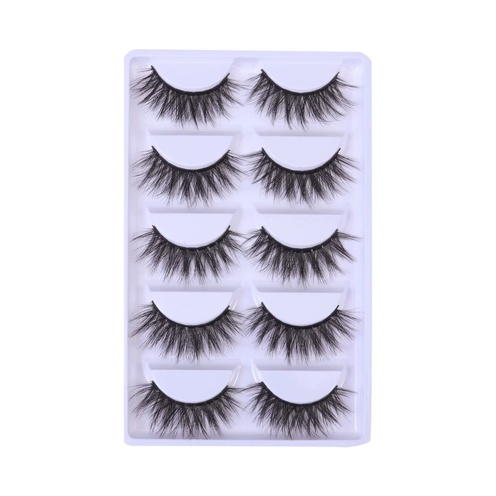 5 Pairs of 6D Mink Hair False Eyelashes Natural Cross Eyelashes Handmade Eyelashes Makeup Accessories Style 6D06 Black