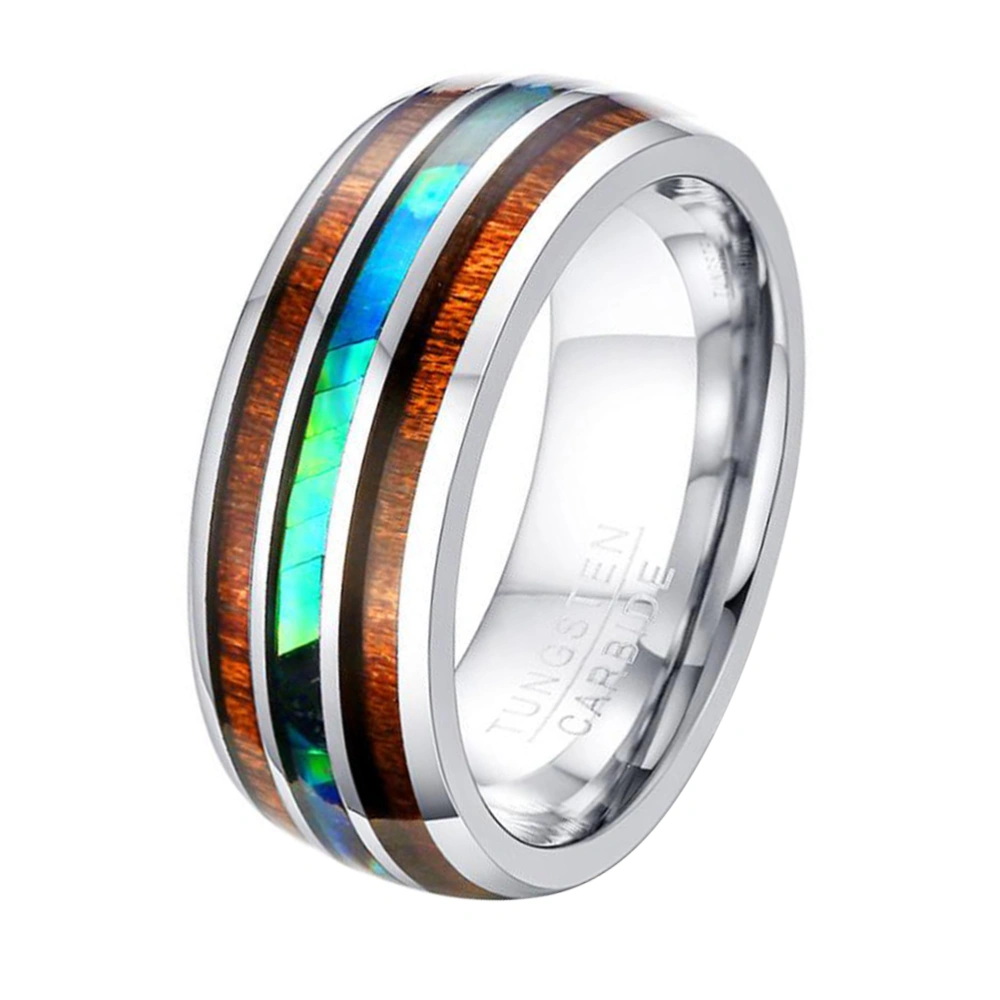 8mm Fashionable Wood Grain Shell Dazzle Colour Ring Tungsten Steel Jewelry Ring Size 11