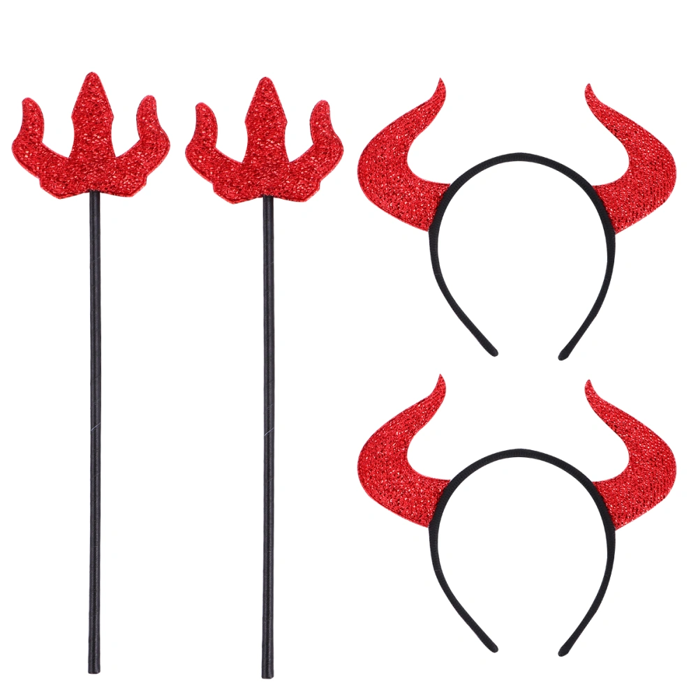 4pcs Horn Hair Devil Trident Halloween Devil Costume Set Cosplay Prop (Red)