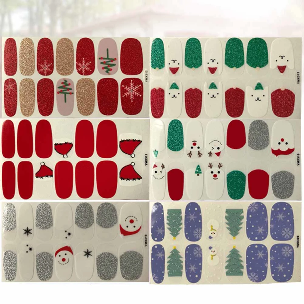 6Pcs Snow Man Design Nail Art Stickers Removable Nail Patch Manicure Nail Decals Stickers for Girls Home Women Size M