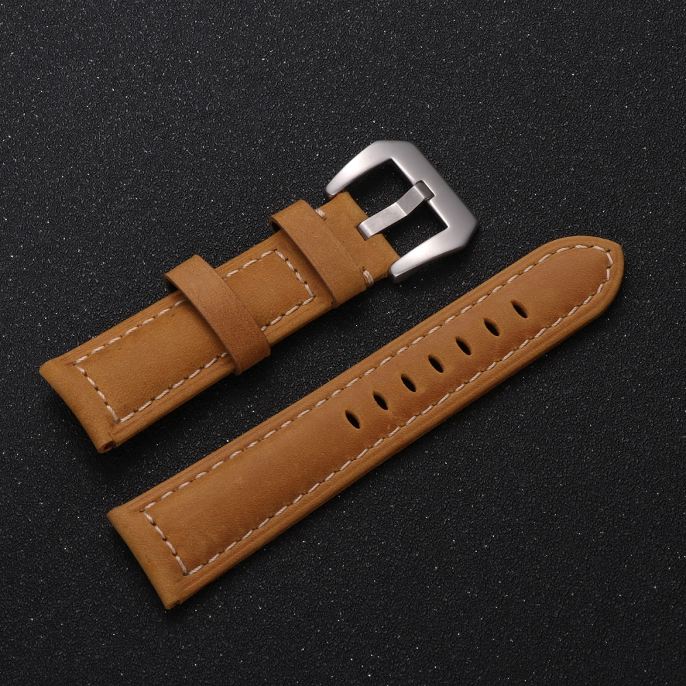 1Pc 22mm Genuine Leather Watch Strap Retro Watch Band Replacement Wrist Watch Strap Universal Large Dial Sports Outdoor Watchband (Light Brown)