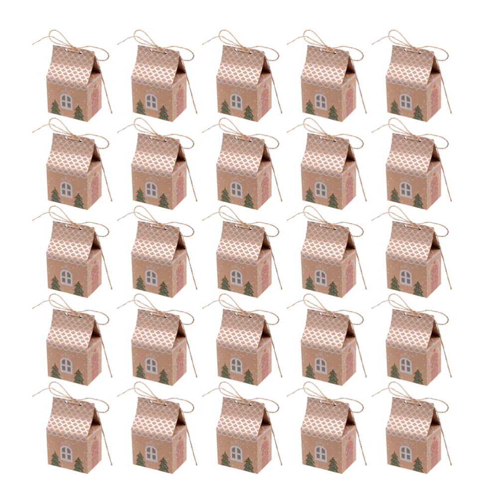 25pcs Kraft Paper Christmas Candy Boxes Small House Pattern Packing Box Wedding Gift Container Party Supplies