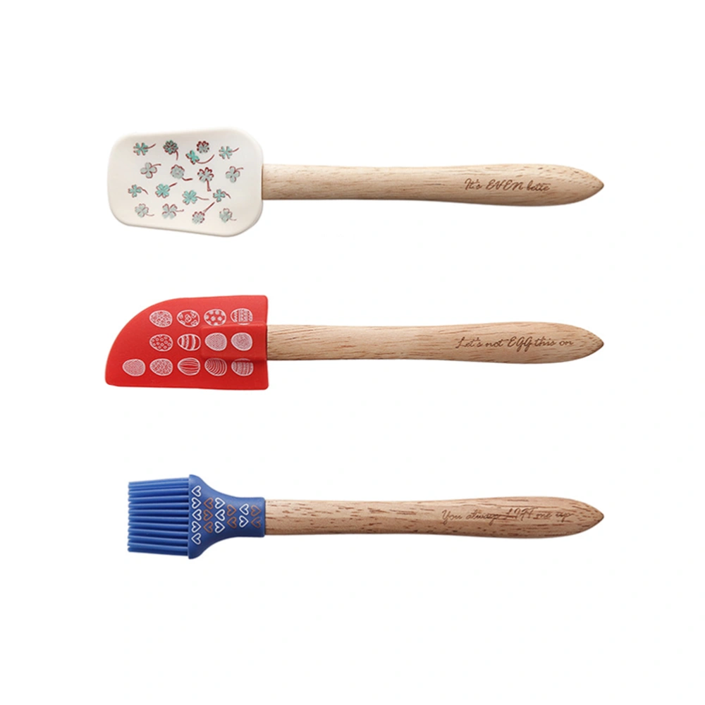 3 in 1 Heat-resistant Silicone Spatula Multifunction Wooden Handle Scraper Spoon Brush Kitchen Gadget Baking Tools for Butter Cake Cream Pastry