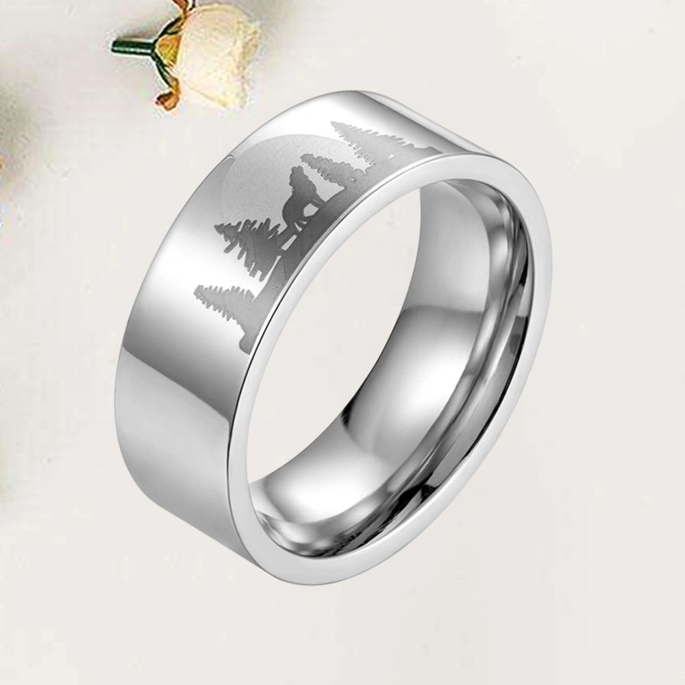 1Pc Cool Titanium Steel Ring Creative Lone Wolf in the Finger Ring Fashion Personality Unique Ring Jewelry Gift (Steel Color Size 12#)