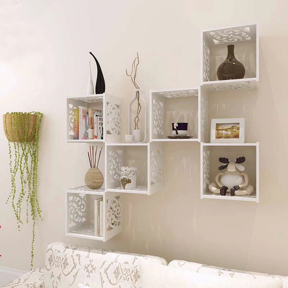 Creative Bookshelf Partition Decorative Shelving Hollowed Out Wall Shelving Size S White (Big A Grid)