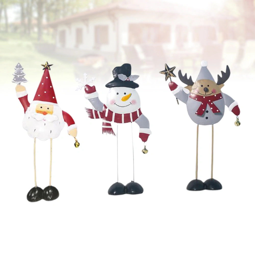 3Pcs Christmas Iron Table Decoration Snowman Elk Santa Clau Shape Desktop Ornament Creative Table Adornment