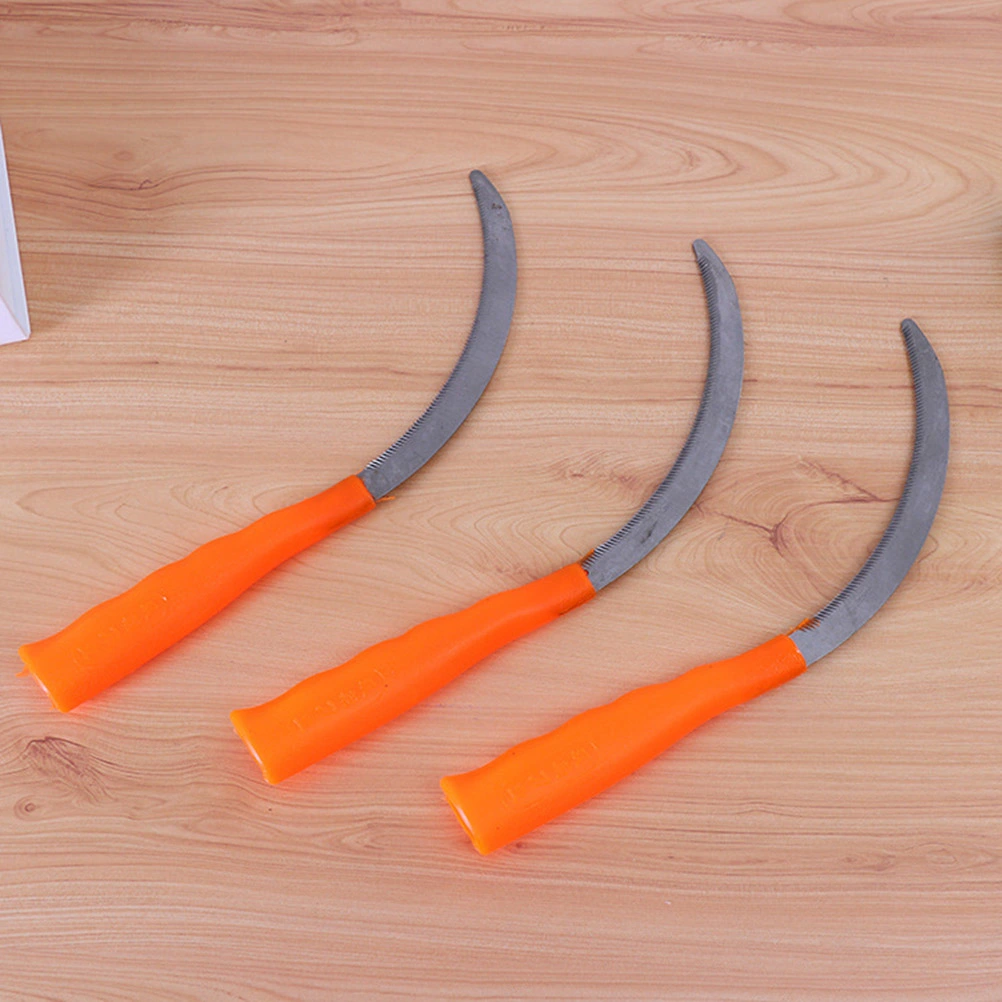 4 Pcs Stainless Steel Serration Sickle Agricultural Gardening Crooked Sickle Plastic Handle Reaping Hook for Weeding Cultivating