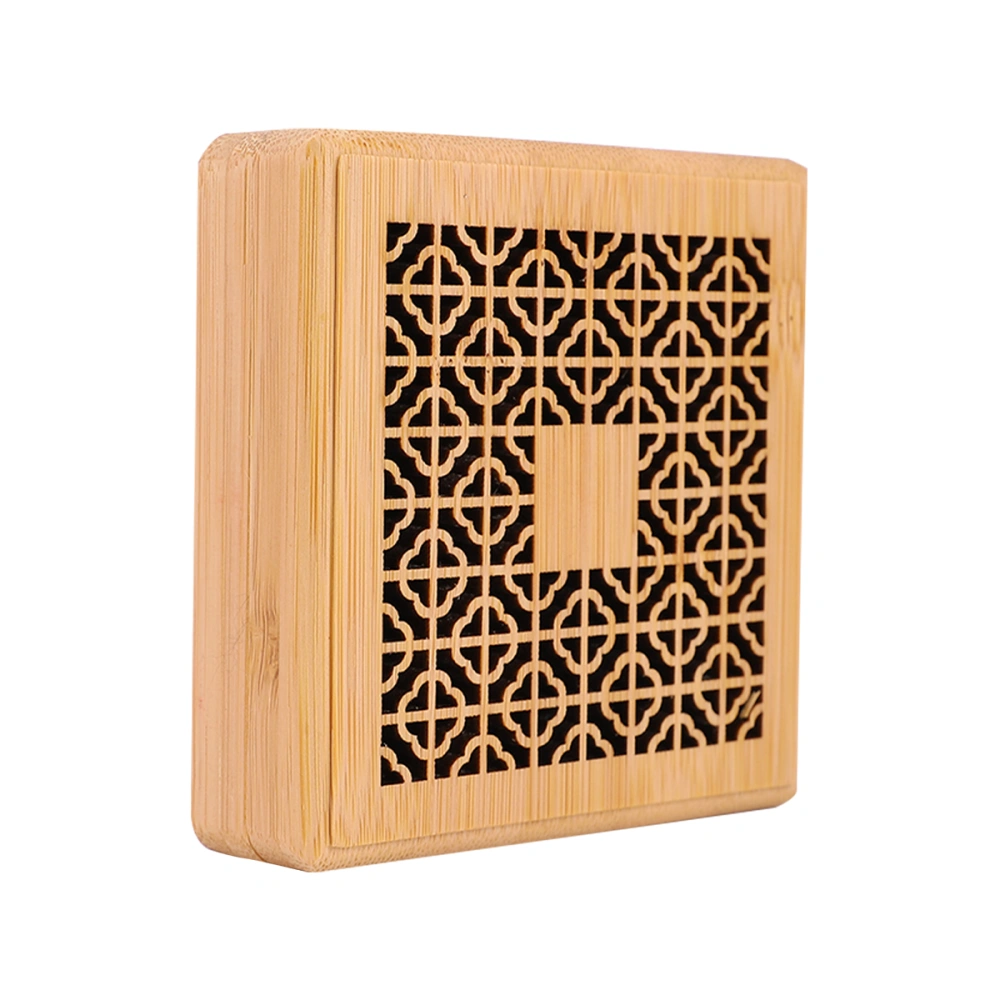 Agarwood Burning Box Bamboo Incense Box Aromatherapy Furnace With Fireproof Cotton for Home Office (Square Pattern, Wood Color)