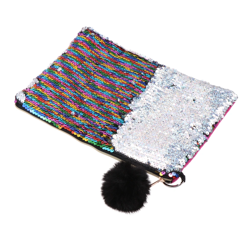 Sequins Pen Bag Sequined Makeup Bag Women Cosmetic Bag Pouch Coin Purse(Fancy Color Plus Silver)