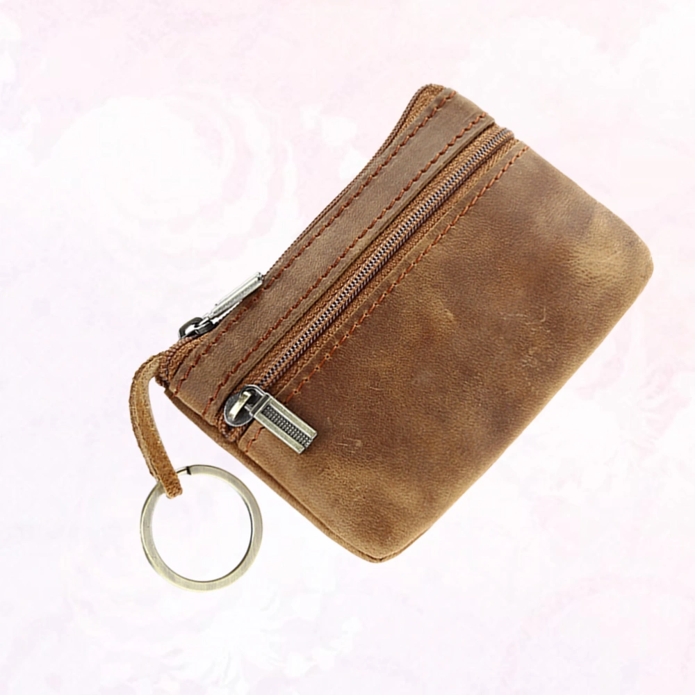 Mini Practical Wallet Multifunctional Purse Vintage Short Coin Purse Zippered Holder (Brown)