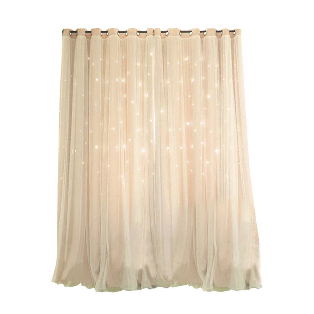 Star Blackout Curtain Double-layer Hollow Out Window Curtain Drape with Regular Grommets for Bedroom Living Room 1x2m(Beige)