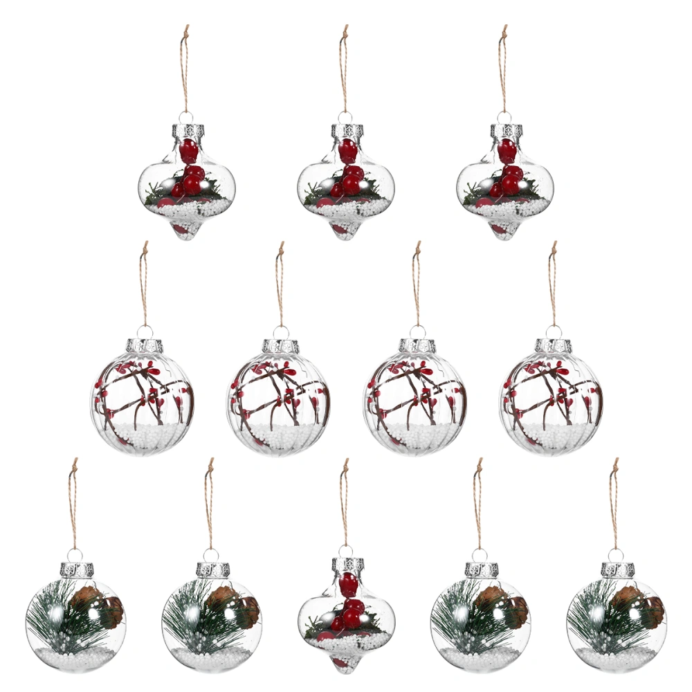 12pcs Transparent Christmas Decors Plastic Ball Decorations (Random Style)