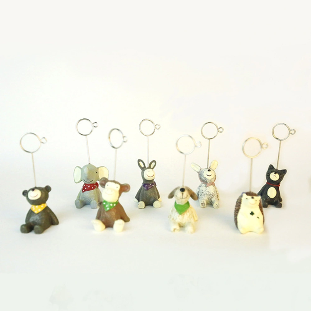 6PC Vintage Resin Small Animal Desktop Message Clips Decor Cartoon Table Photo Holder Numbers Place Cards Stand Party Wedding Table Name Memo Note Cards (Mixed style)