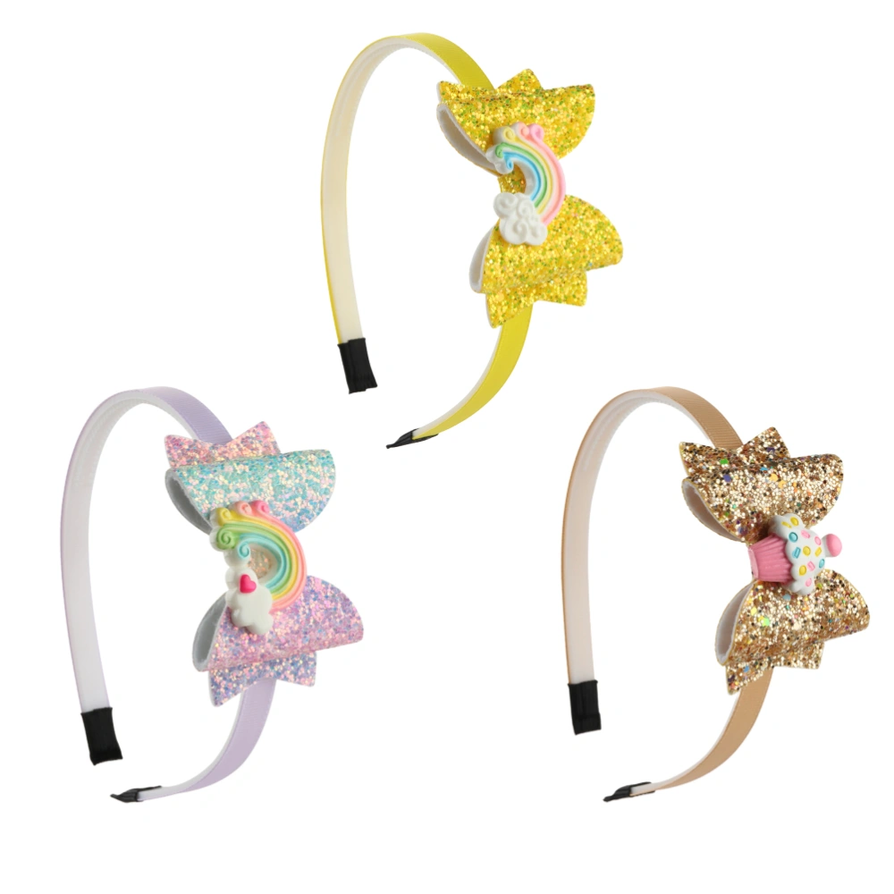 3Pcs Sequin Hair Hoops Bowknot Hair Band Kids Decorative Headband Rainbow Headwrap Gradient Headdress 7 8 9