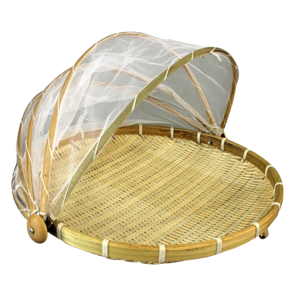 1Pc Food Tent Basket Round Bamboo Storage Basket Insect-proof Bamboo Sieve