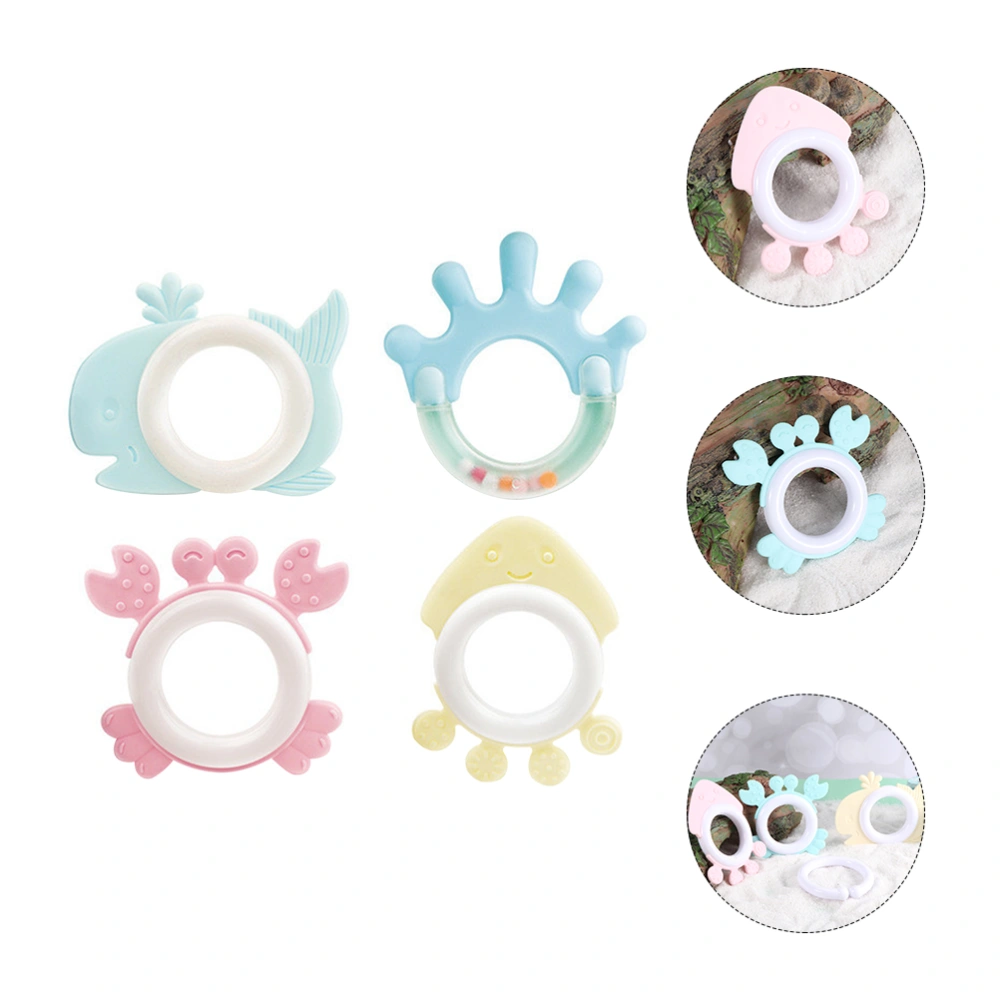 4pcs Baby Plastic Molar Teethers Funny Grasp Shake Toys for Infant (Random Color)