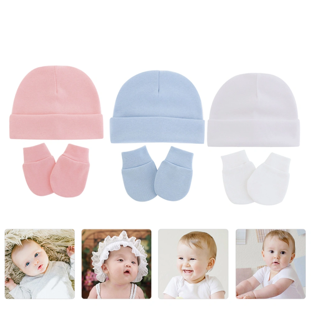 1 Set/9pcs Infants Hats Newborns Baby Anti Scratching Gloves Warm Caps