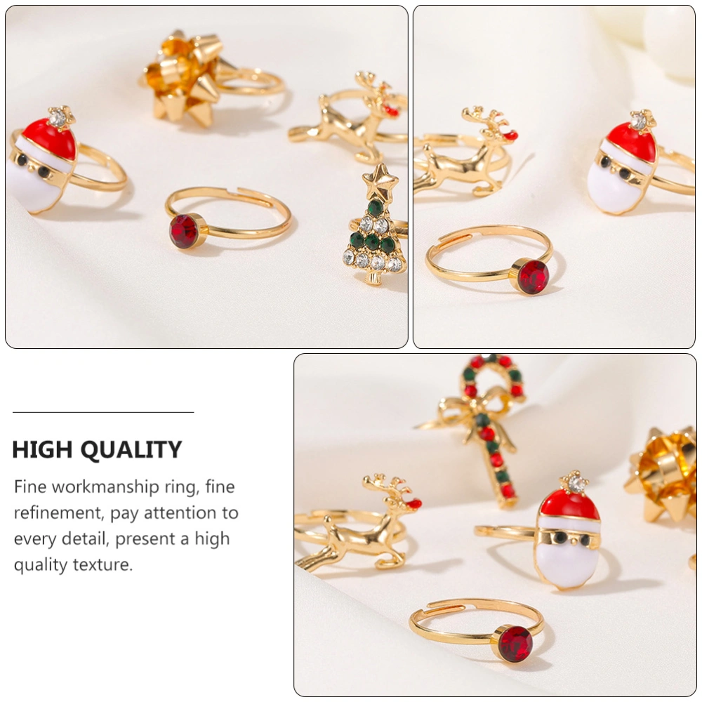 6pcs Xmas Themed Rings Alloy Ring Set Fashion Finger Decors (Assorted Color)