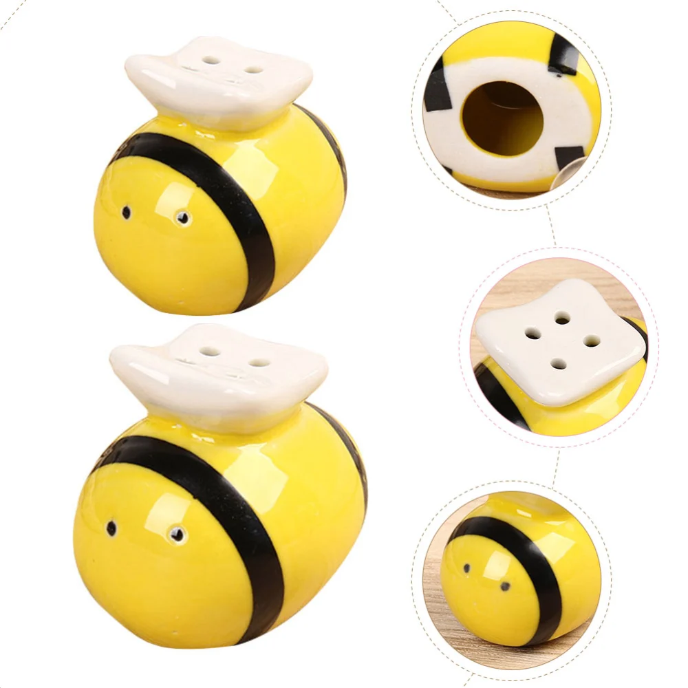 2pcs Cute Bee Style Shake It Free Shaker Moisture Proof Humidity Free Glass Salt and Pepper Shakers for Home House Kitchen