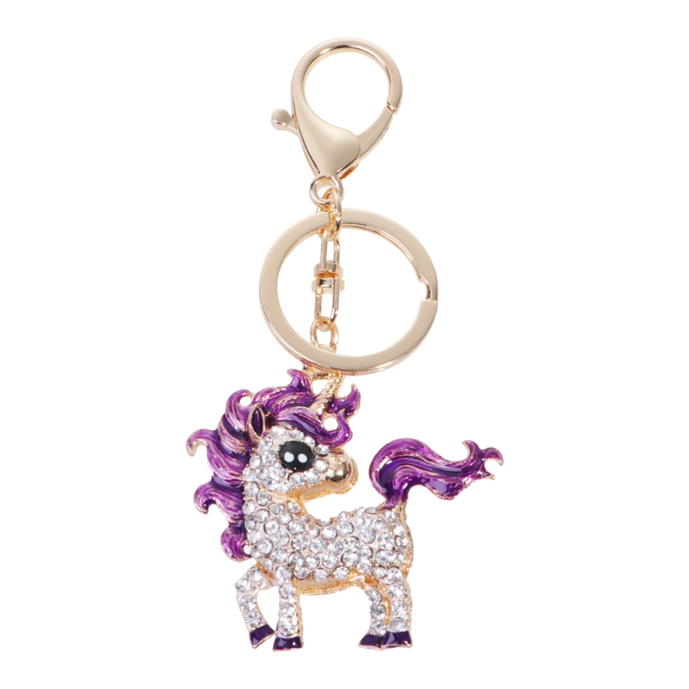 Crystal Unicorn Keychain Fashion Key Rings Friends Family Gifts Keychain Ornament (Purple)