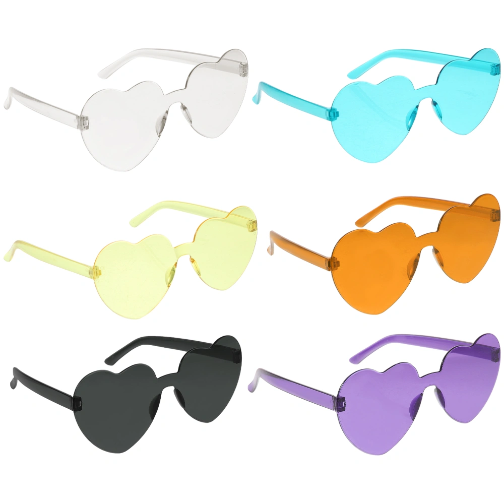 6Pcs Rimless Sunglasses Heart Shaped Frameless Glasses Eyewear Party Favors