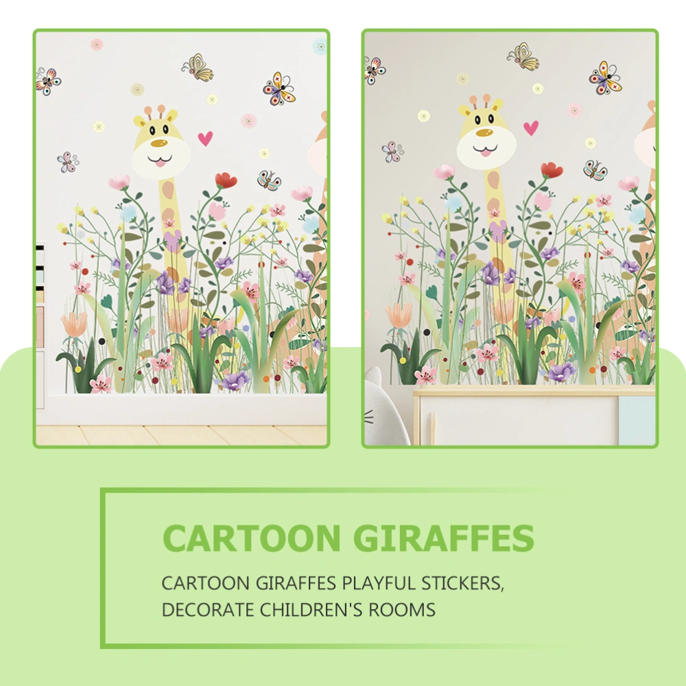 1 Sheet Cartoon Giraffe Flower Decal Sticker Kindergarten Kid Room Wall Ornament