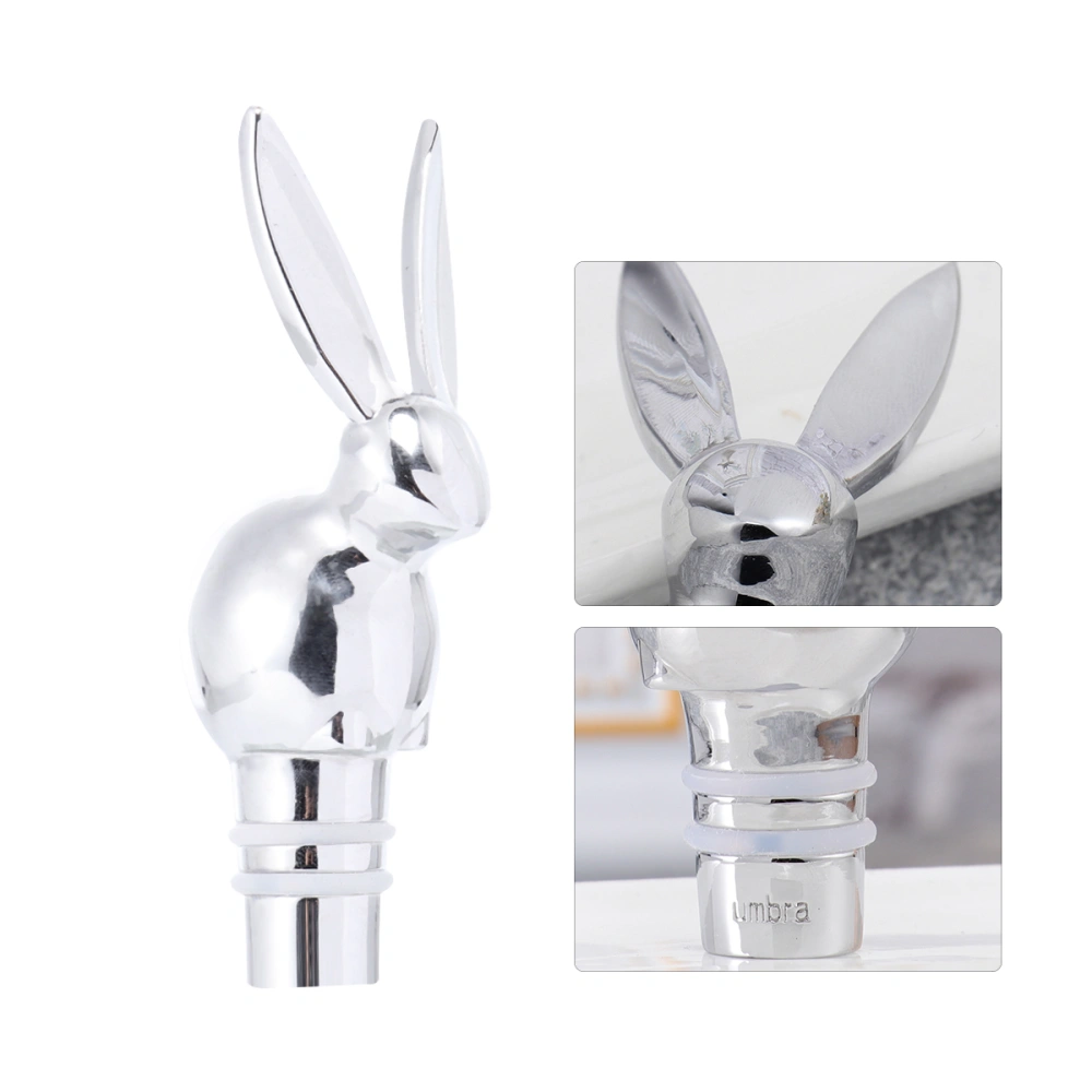 Rabbit Head Bottle Stopper Creative Wine Plug Reusable Vacuum Sealed Wine Bottle Plug Beverage Stoppers for Easter Home Bar (Silver)