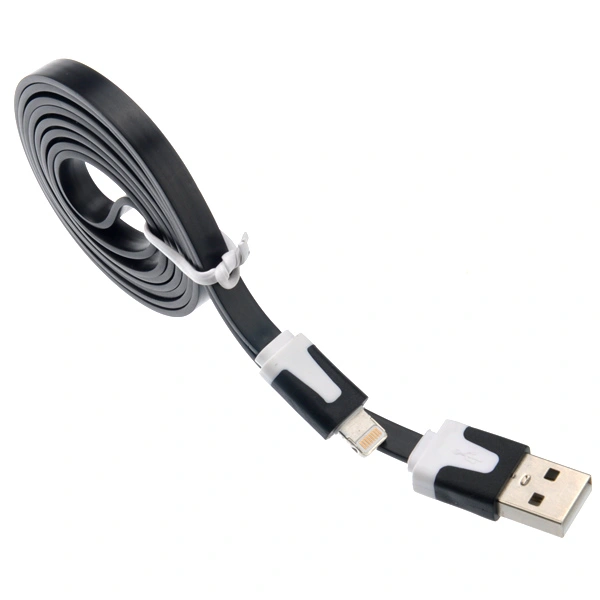 1M Flat Noodle Style 8-pin USB Sync Data & Charging Cable for iPhone 5 /iPad mini /iPad 4 (Black)