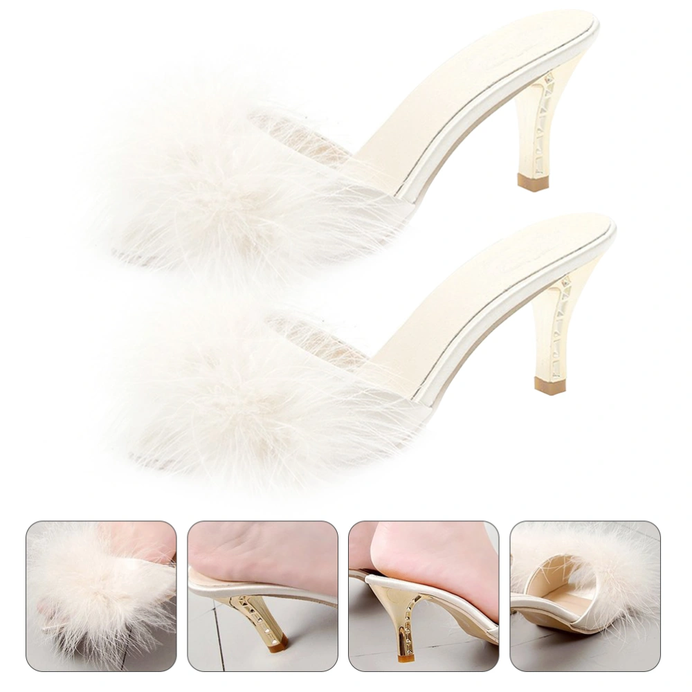 1 Pair of Exquisite Summer Slippers Female Slippers (White Beige, Size 38)