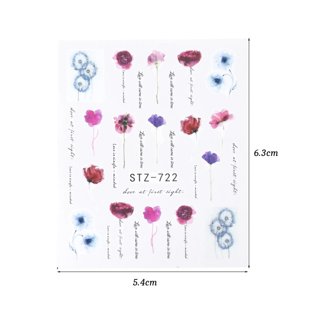 24 Sheets Colorful Flower Design Nail Art Sticker Watermark Rose Nail Tip Decal Manicure Decoration for Women Girls