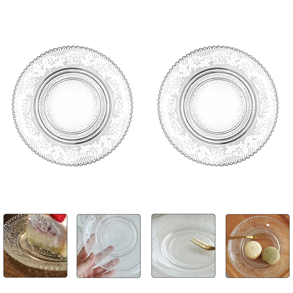 2Pcs Exquisite Glass Plates Embossed Fruit Plates Transparent Dessert Plates