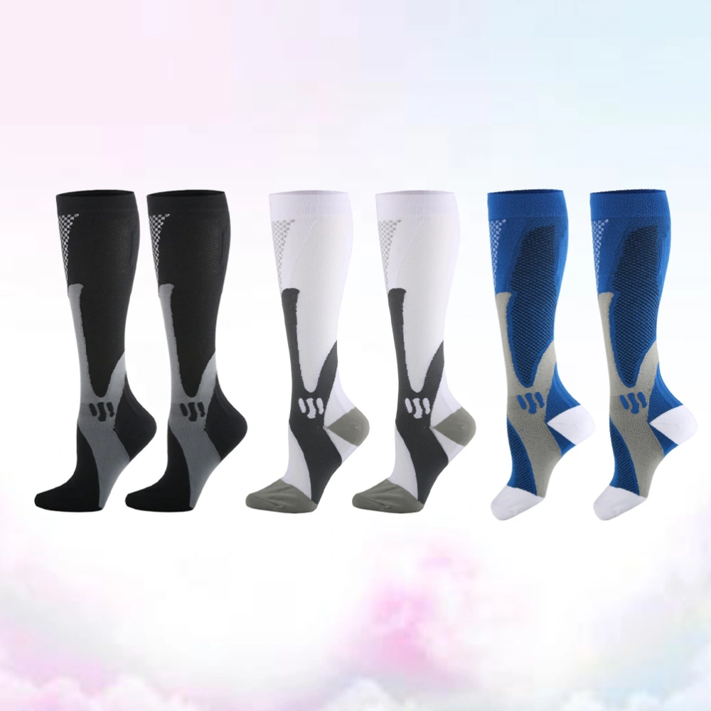 3 Pairs of Soccer Compression Socks Running Fitness Sweat-absorbent Stockings for Outdoor Activities Cycling (XXL)