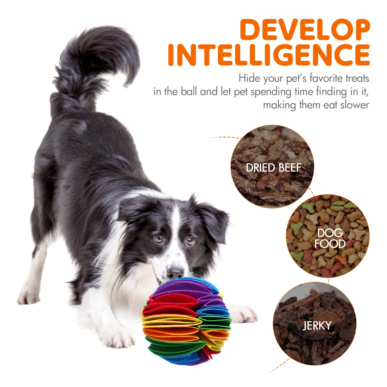 Interactive Dog Ball Pet Snuffle Ball Dog Puzzle Toy Colorful Dog Treat Dispenser Toy Felt Ball