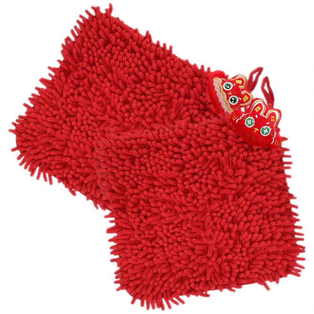 2pcs Chenille Hand Towel Chinese Style Fuzzy Fast Drying Hand Towel for Kitchen Bathroom