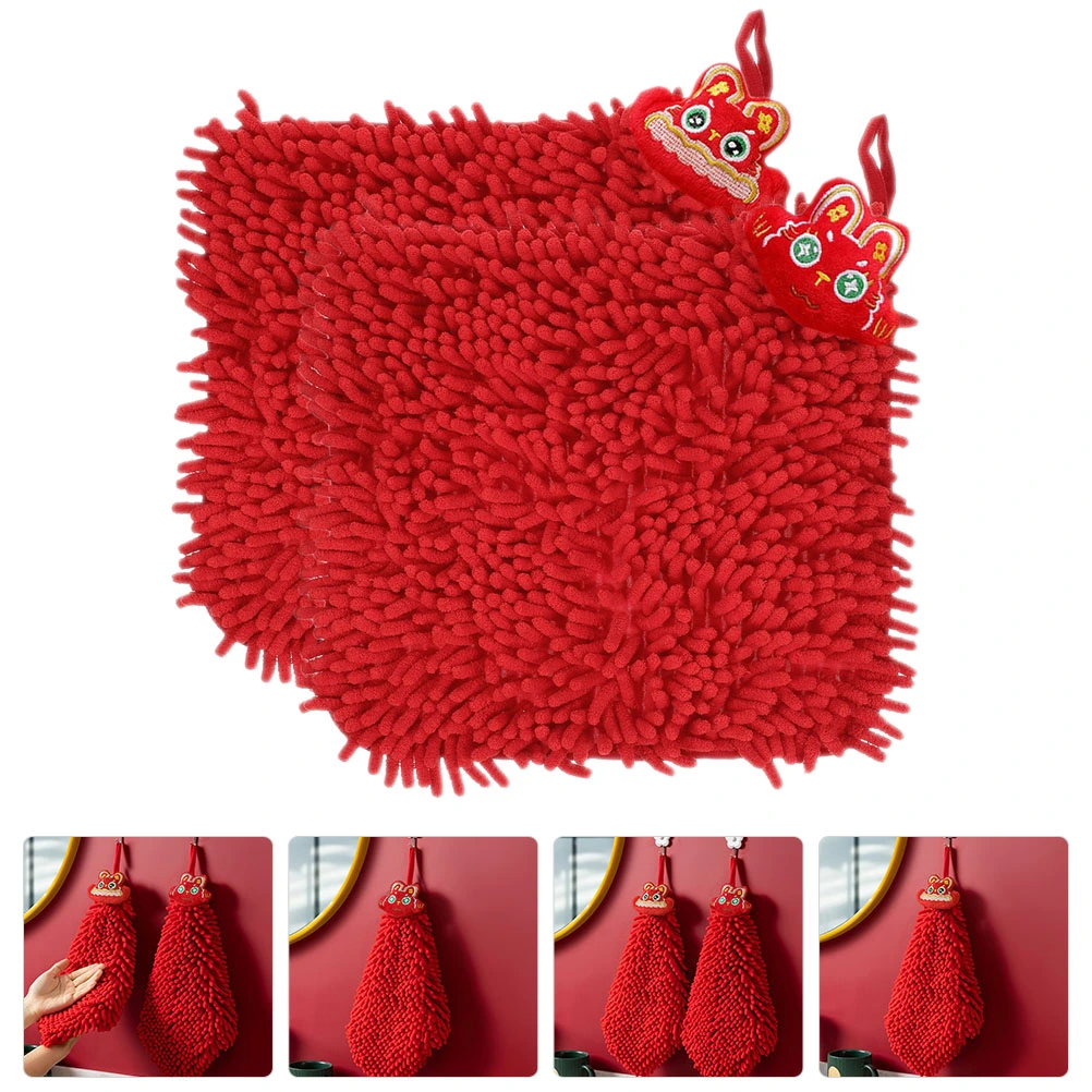 2pcs Chenille Hand Towel Chinese Style Fuzzy Fast Drying Hand Towel for Kitchen Bathroom