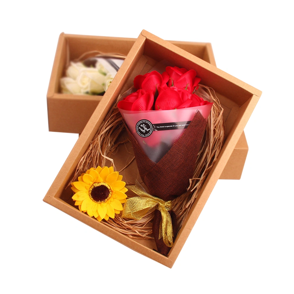 Artificial Flower Bouquet 7 Scented Soap Roses Gift Box Birthday Gift for for Valentine's Day / Mother's Day / Wedding / Christmas / Birthday (Red)