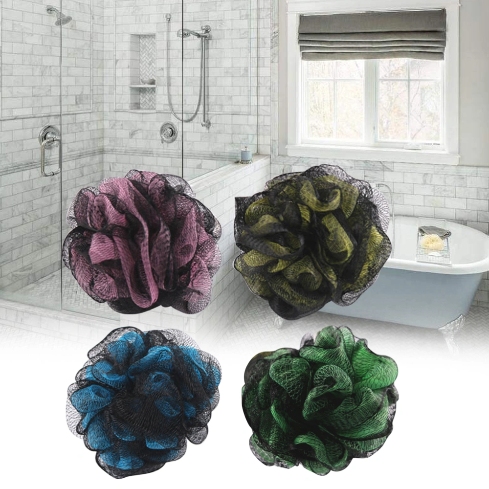 4pcs Large Shower Ball Bath Ball Double Color Mesh Sponge Mesh Pouf 50G(Mixed Color）