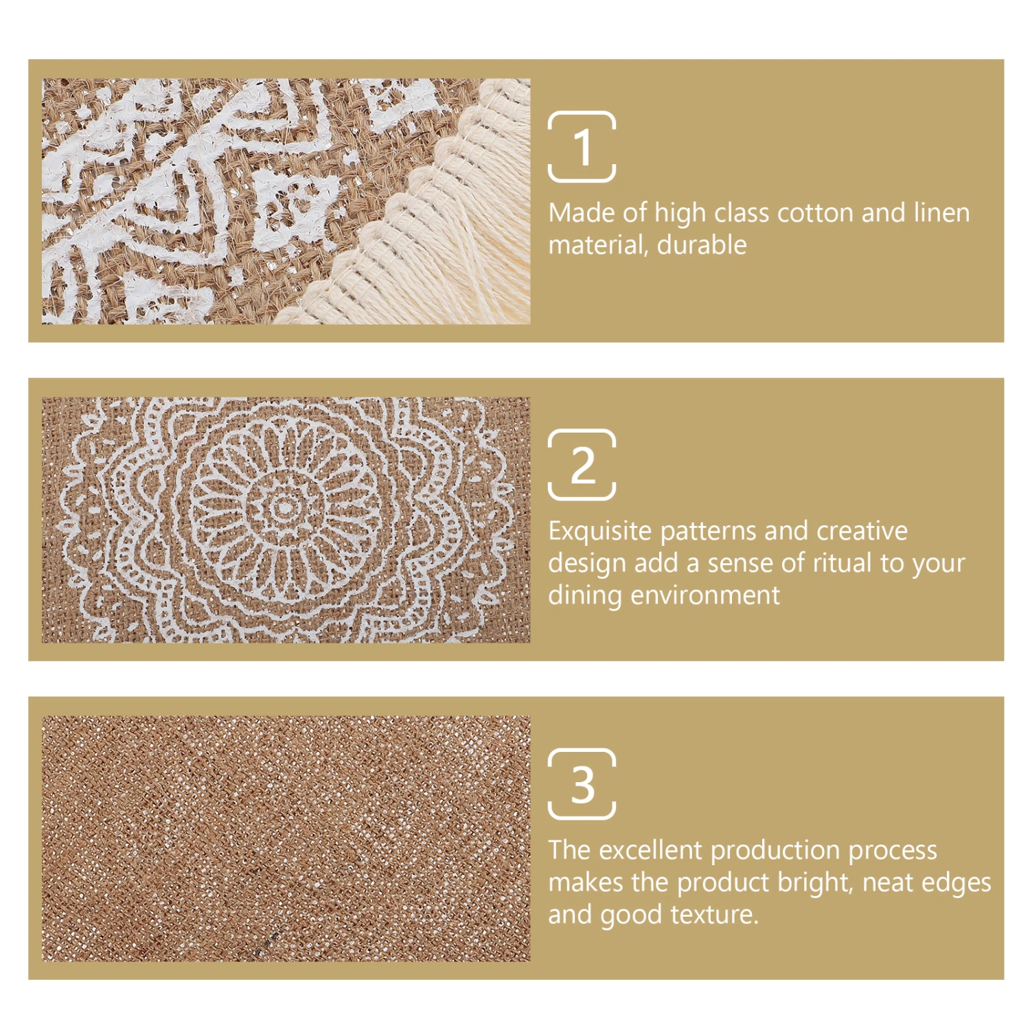2Pcs Tassel Placemats Nordic Style Placemats Round Desktop Placemats Cotton and Linen Mats