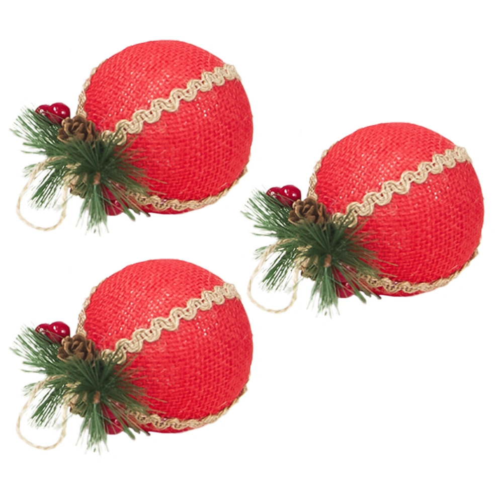 3pcs Christmas Decorative Hanging Balls Christmas Balls Hanging Decor (Red)