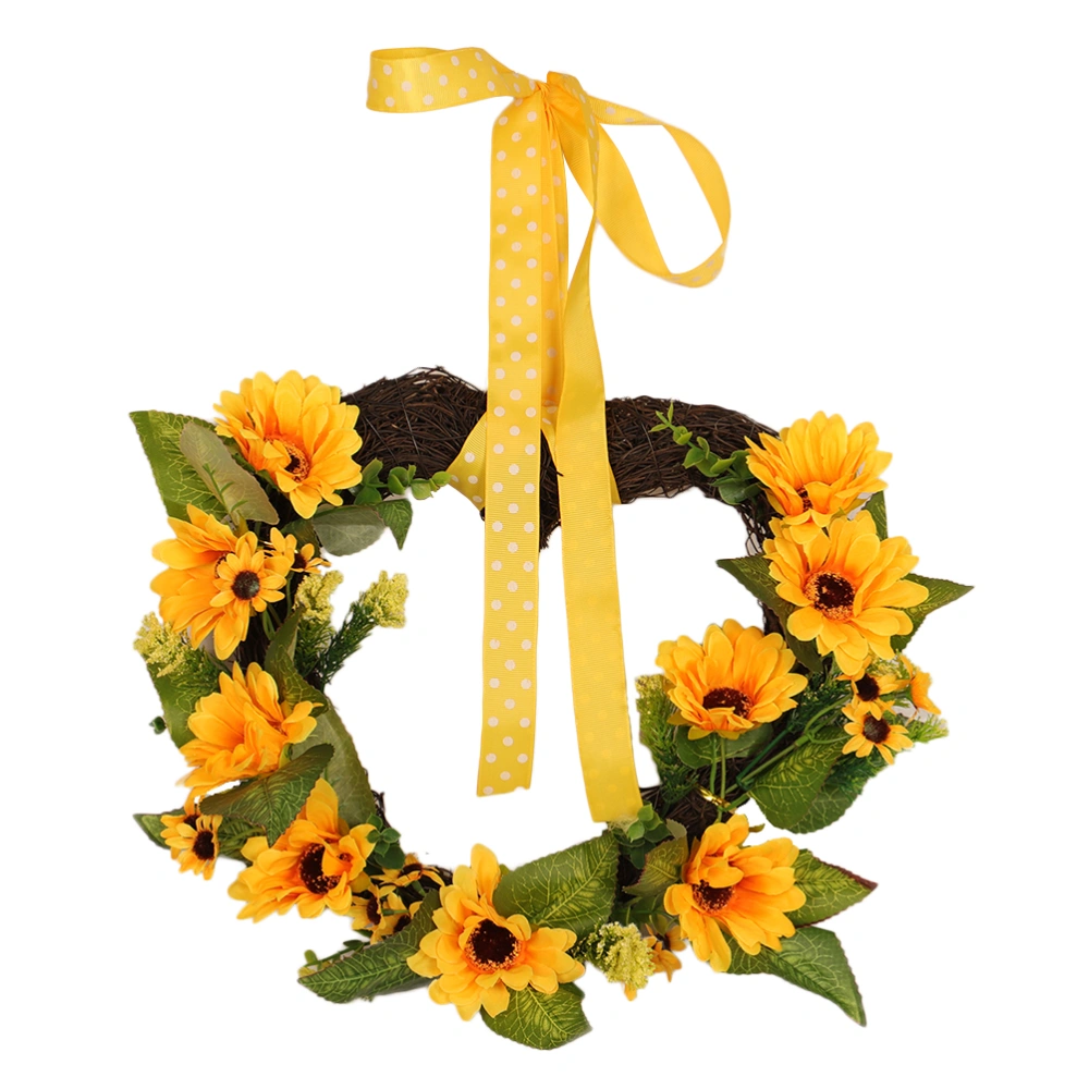 Door Wreath Summer Sunflowers Heart Shape Garland Front Porch Entry Staircase Wall Decoration (30cm)