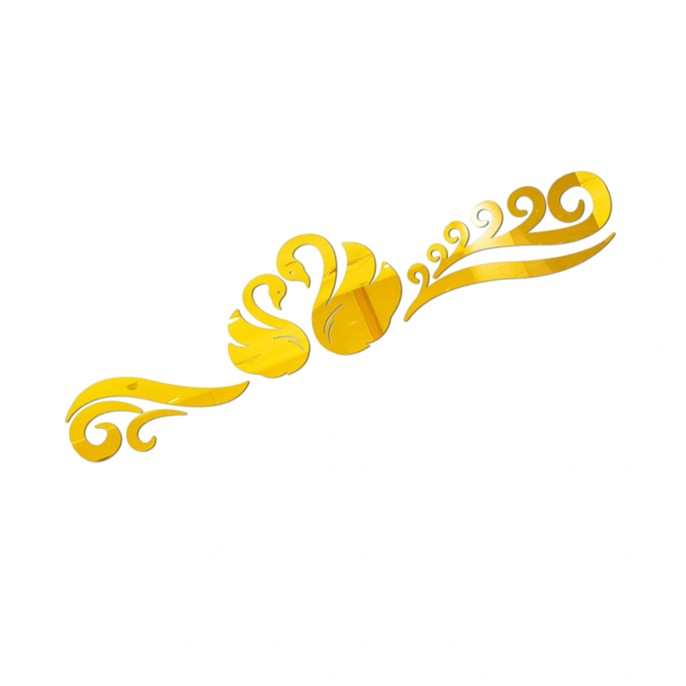 1PC Swan DIY Mirror Wall Sticker Acrylic Crystal Mirror Sticker Wall Decal for Home Living Room Bedroom Bathroom (Golden Small Size)